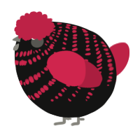A black and crimson chicken with a bar pattern