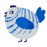 A mist and ultramarine chicken with a bar pattern