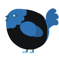 A black and sapphire chicken with a head pattern