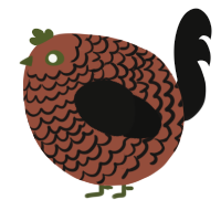 A russet and black chicken with a lace pattern