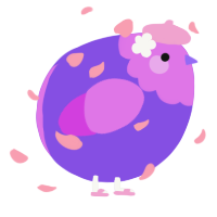 A blurple and orchid chicken with a head pattern