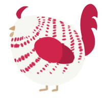 A white and crimson chicken with a bar pattern