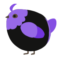 A black and blurple chicken with a head pattern