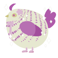 A lemon and amethyst chicken with a bar pattern