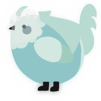 A aqua and mint chicken with a head pattern