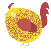 A yellow and red chicken with a double-lace pattern