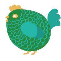 A viridian and turquoise chicken with a lace pattern