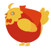 A red and orange chicken with a head pattern
