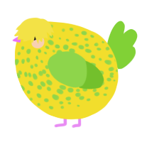 A yellow and grass chicken with a speckle pattern