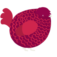 A maroon and crimson chicken with a lace pattern