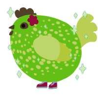 A grass and lemon chicken with a speckle pattern