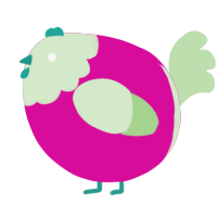 A fuchsia and gluppy chicken with a head pattern