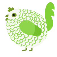 A white and grass chicken with a lace pattern