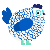 A white and ultramarine chicken with a lace pattern