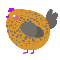 A orange and grey chicken with a speckle pattern