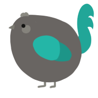 A grey and turquoise chicken