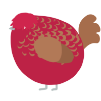 A crimson and brown chicken with a half-lace pattern