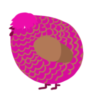 A fuchsia and brown chicken with a lace pattern
