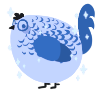 A lilac and ultramarine chicken with a half-lace pattern