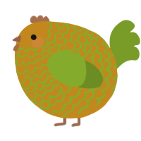 A ochre and chartreuse chicken with a lace pattern