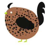 A brown and black chicken with a speckle pattern