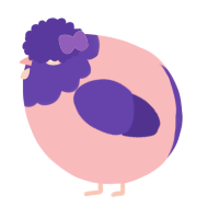 A pink and indigo chicken with a head pattern