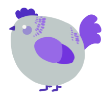A silver and blurple chicken with a neck-band pattern