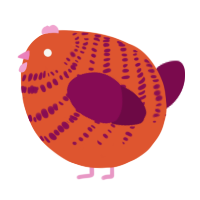 A vermilion and wine chicken with a bar pattern
