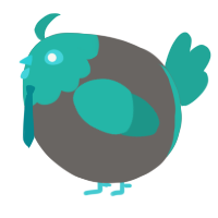 A grey and turquoise chicken with a head pattern