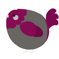 A grey and wine chicken with a head pattern