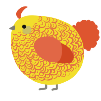 A yellow and vermilion chicken with a double-lace pattern