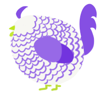 A white and blurple chicken with a lace pattern