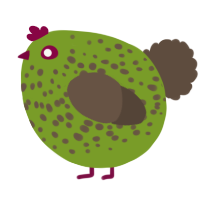 A chartreuse and bark chicken with a speckle pattern