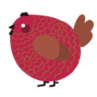 A crimson and russet chicken with a lace pattern