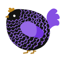 A black and blurple chicken with a lace pattern