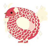 A crimson and pink chicken with a lace pattern