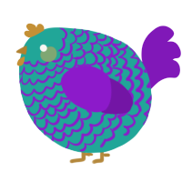 A turquoise and violet chicken with a lace pattern