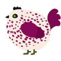 A cream and wine chicken with a speckle pattern