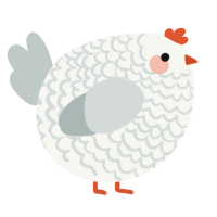 A white and silver chicken with a lace pattern