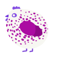 A white and plum chicken with a speckle pattern