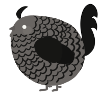 A grey and black chicken with a lace pattern