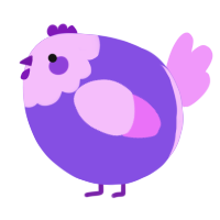 A blurple and lavender chicken with a head pattern