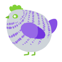 A mist and blurple chicken with a bar pattern