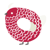 A crimson and white chicken with a lace pattern