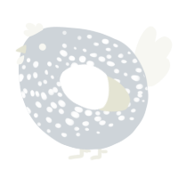 A mist and white chicken with a speckle pattern