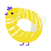 A yellow and white chicken with a bar pattern