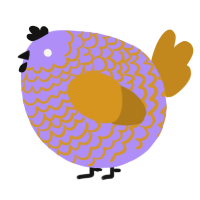 A lilac and ochre chicken with a lace pattern