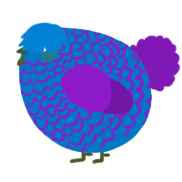 A sapphire and violet chicken with a lace pattern