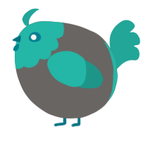 A grey and turquoise chicken with a head pattern