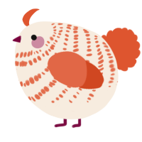 A cream and vermilion chicken with a bar pattern
